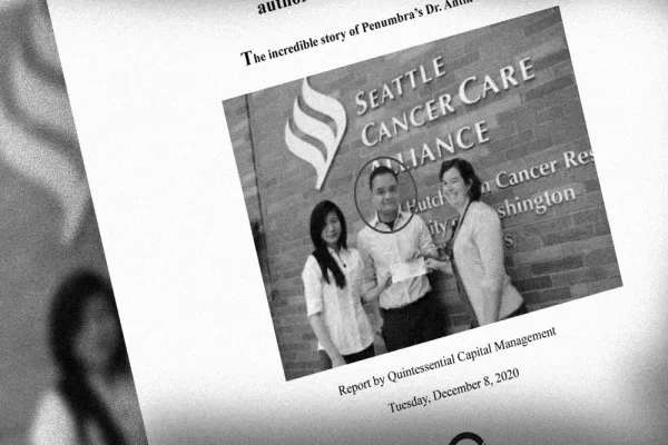  A doctored photo adorning the cover of Quintessential Capital's latest report. (Courtesy of Quintessential)