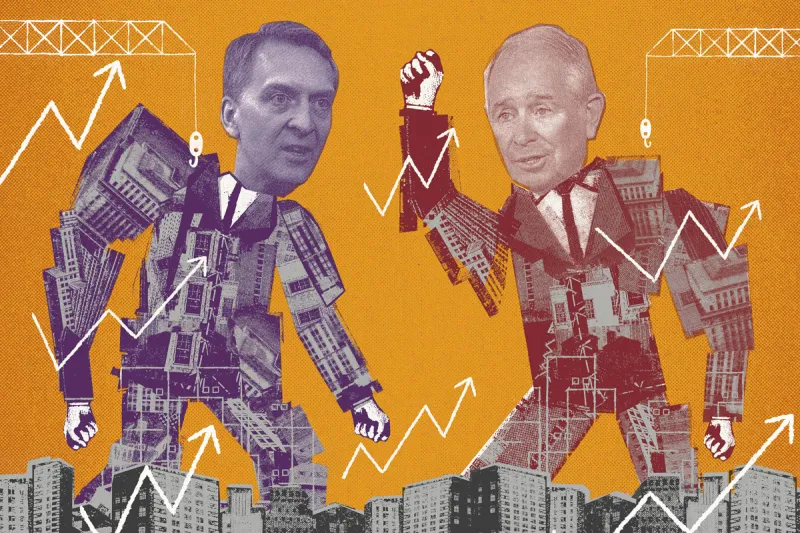 Bruce Flatt and Stephen Schwarzman. (Illustrations by Ben Jones; photos via Bloomberg)
