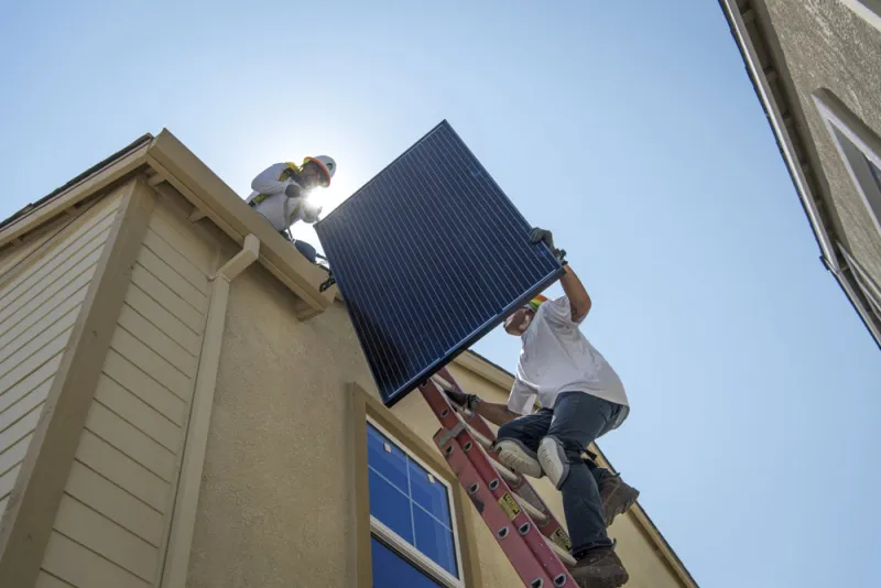A SunRun solar panel being installed in California. (David Paul Morris/Bloomberg)